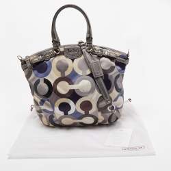 Pre Owned Coach Multicolor Op Art Satin and Leather Madison Bag