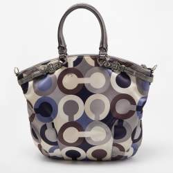 Pre Owned Coach Multicolor Op Art Satin and Leather Madison Bag