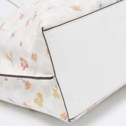 Pre Owned Coach White Signature Coated Canvas and Leather Floral Print City Tote