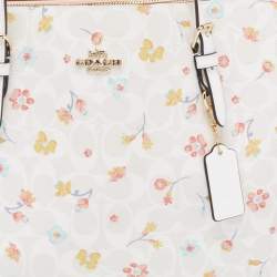 Pre Owned Coach White Signature Coated Canvas and Leather Floral Print City Tote