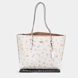 Pre Owned Coach White Signature Coated Canvas and Leather Floral Print City Tote