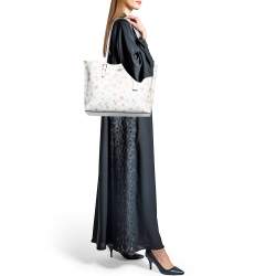 Pre Owned Coach White Signature Coated Canvas and Leather Floral Print City Tote
