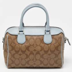 Pre Owned Coach Brown/Blue Signature Coated Canvas and Leather Mini Bennett Satchel