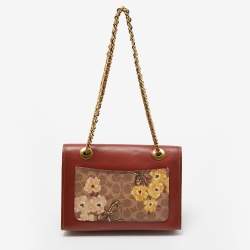 Pre Owned Coach Brown/Beige Signature Coated Canvas and Leather Parker Shoulder Bag