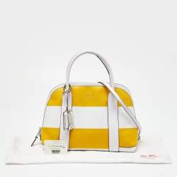 Pre Owned Coach Yellow/White Striped Coated Canvas and Leather Satchel