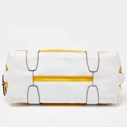 Pre Owned Coach Yellow/White Striped Coated Canvas and Leather Satchel