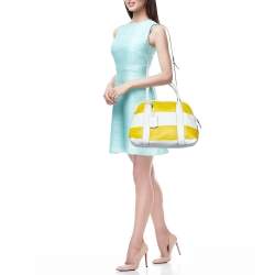 Pre Owned Coach Yellow/White Striped Coated Canvas and Leather Satchel