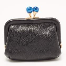 Coach Black Leather Nora Kisslock Coin Purse 