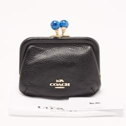 Coach Black Leather Nora Kisslock Coin Purse 