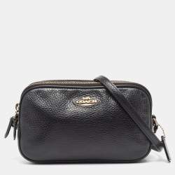 Coach Black Leather Isla Double Zip Camera Crossbody Bag