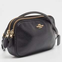 Pre Owned Coach Black Leather Isla Double Zip Camera Crossbody Bag