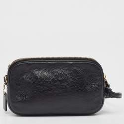 Pre Owned Coach Black Leather Isla Double Zip Camera Crossbody Bag
