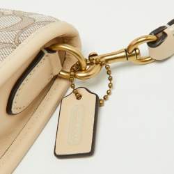 Pre Owned Coach Beige/Cream Signature Canvas and Leather Swinger Pochette Bag