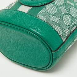 Coach Green Signature Canvas and Leather Mini Dempsey Bucket Bag 