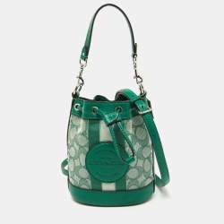 Coach Green Signature Canvas and Leather Mini Dempsey Bucket Bag 