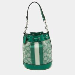 Coach Green Signature Canvas and Leather Mini Dempsey Bucket Bag 