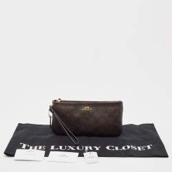 Coach Brown Signature Coated Canvas Zip Wristlet Wallet