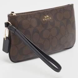 Coach Brown Signature Coated Canvas Zip Wristlet Wallet