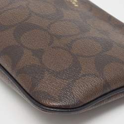 Coach Brown Signature Coated Canvas Zip Wristlet Wallet