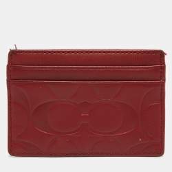 Coach Red Logo Embossed Leather Card Holder