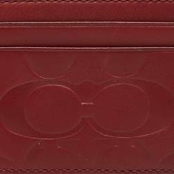 Coach Red Logo Embossed Leather Card Holder