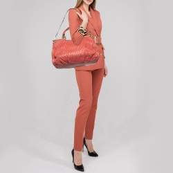 Pre Owned Coach Coral Orange Leather Carrie Madison Gathered Tote