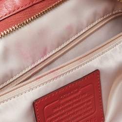 Pre Owned Coach Coral Orange Leather Carrie Madison Gathered Tote