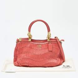 Pre Owned Coach Coral Orange Leather Carrie Madison Gathered Tote