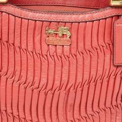 Pre Owned Coach Coral Orange Leather Carrie Madison Gathered Tote