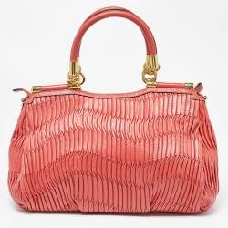 Pre Owned Coach Coral Orange Leather Carrie Madison Gathered Tote