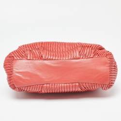 Pre Owned Coach Coral Orange Leather Carrie Madison Gathered Tote