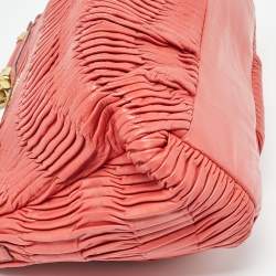 Pre Owned Coach Coral Orange Leather Carrie Madison Gathered Tote