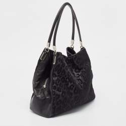 Pre Owned Coach Black Leopard Print Fabric and Leather Edie 31 Satchel