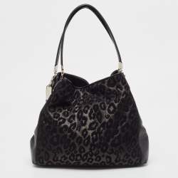 Pre Owned Coach Black Leopard Print Fabric and Leather Edie 31 Satchel