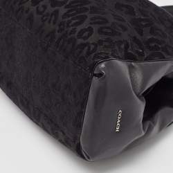 Pre Owned Coach Black Leopard Print Fabric and Leather Edie 31 Satchel