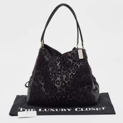 Pre Owned Coach Black Leopard Print Fabric and Leather Edie 31 Satchel