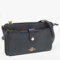 Pre Owned Coach Navy Blue Leather Noa Pop Up Crossbody Bag