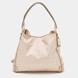 Coach Pink Canvas and Python Embossed Leather Edie Hobo