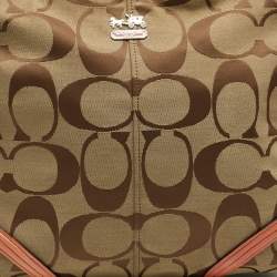 Pre Owned Coach Beige/Orange Signature Canvas and Patent Leather Katarina Hobo