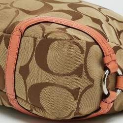 Pre Owned Coach Beige/Orange Signature Canvas and Patent Leather Katarina Hobo
