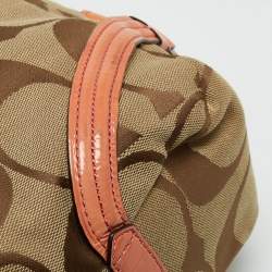 Pre Owned Coach Beige/Orange Signature Canvas and Patent Leather Katarina Hobo