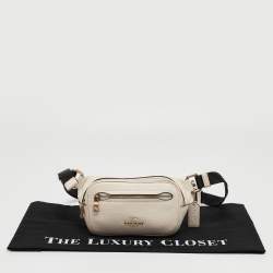 Pre Owned Coach Off White/Black Leather Mini Belt Bag