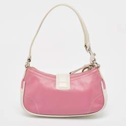 مملوكة مسبقًا Coach Pink/White Leather Hampton Buckle Baguette Bag