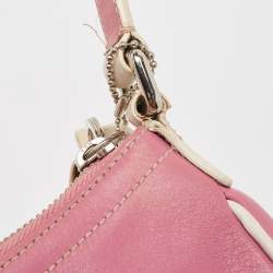 مملوكة مسبقًا Coach Pink/White Leather Hampton Buckle Baguette Bag