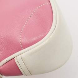 مملوكة مسبقًا Coach Pink/White Leather Hampton Buckle Baguette Bag