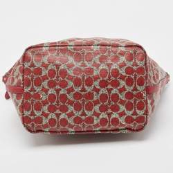 Pre Owned Coach Red/Grey Signature Coated Canvas and Leather Taxi Zip Tote