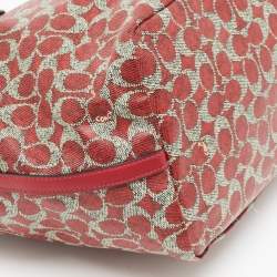 Pre Owned Coach Red/Grey Signature Coated Canvas and Leather Taxi Zip Tote