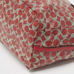 Pre Owned Coach Red/Grey Signature Coated Canvas and Leather Taxi Zip Tote