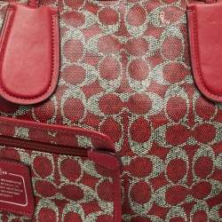 Pre Owned Coach Red/Grey Signature Coated Canvas and Leather Taxi Zip Tote