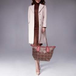 Pre Owned Coach Red/Grey Signature Coated Canvas and Leather Taxi Zip Tote